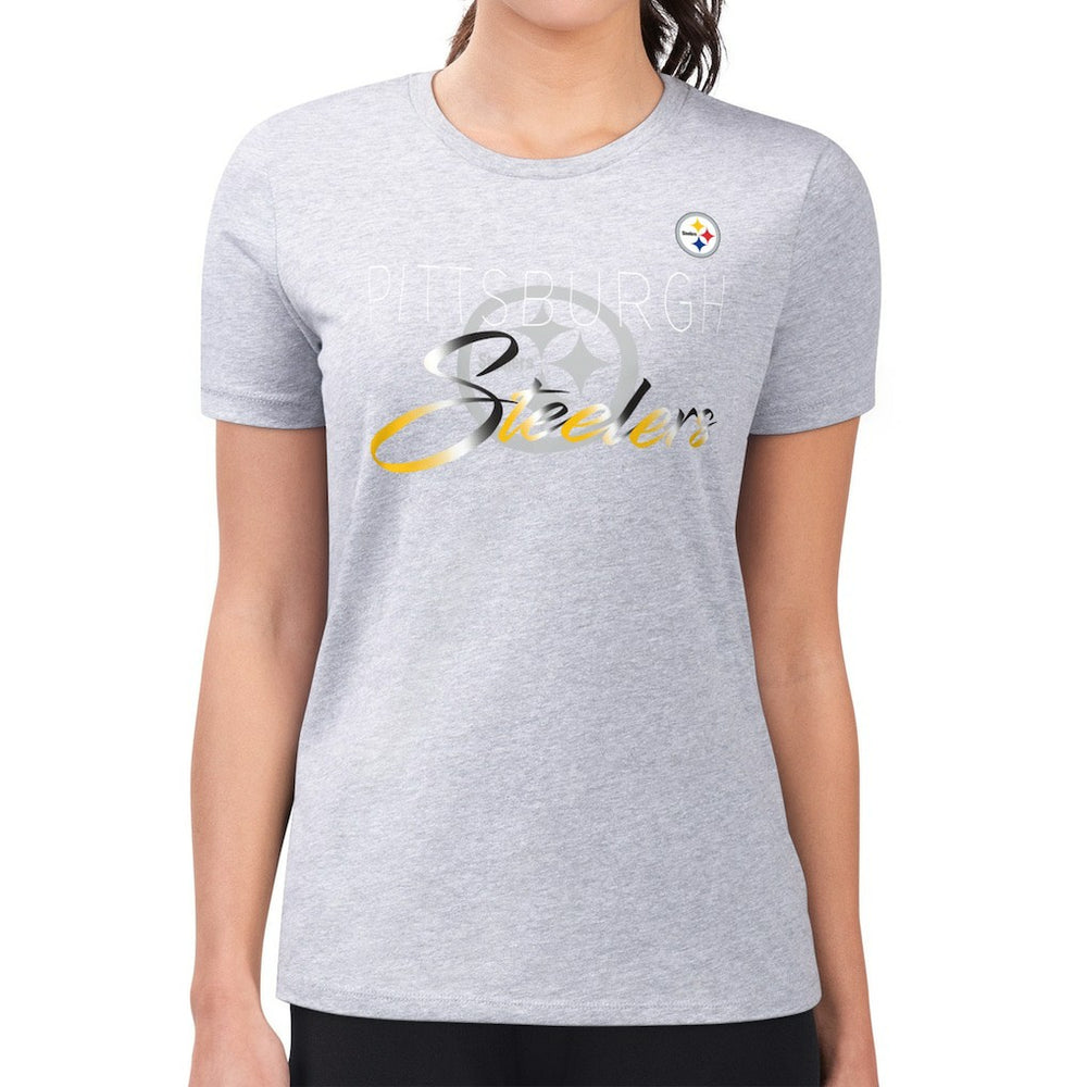 Pittsburgh Steelers G-III 4Her by Carl Banks Women's Super-Slim Fit Lightweight Shadow Logo T-Shirt Gray | NFL