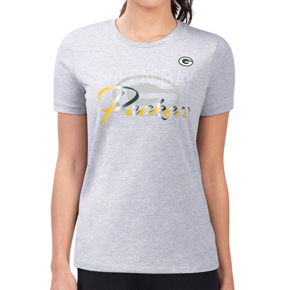 Green Bay Packers G-III 4Her by Carl Banks Women's Super-Slim Fit Lightweight Shadow Logo T-Shirt Gray | NFL