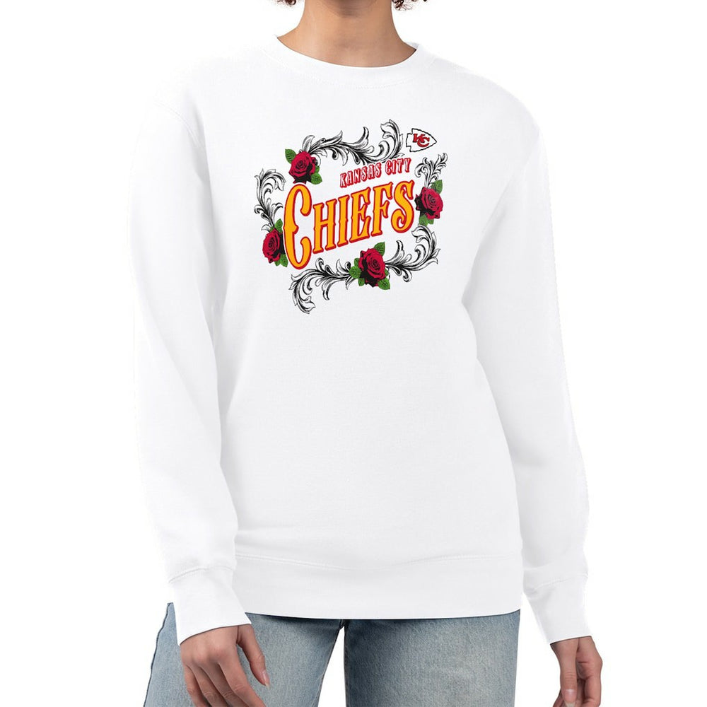 Kansas City Chiefs G-III 4Her by Carl Banks Women's Roses Fleece Tri-Blend Pullover Sweatshirt White | NFL