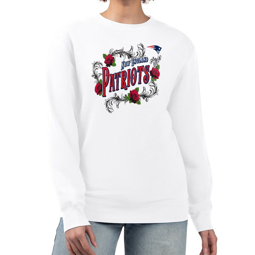 New England Patriots G-III 4Her by Carl Banks Women's Roses Fleece Tri-Blend Pullover Sweatshirt White | NFL
