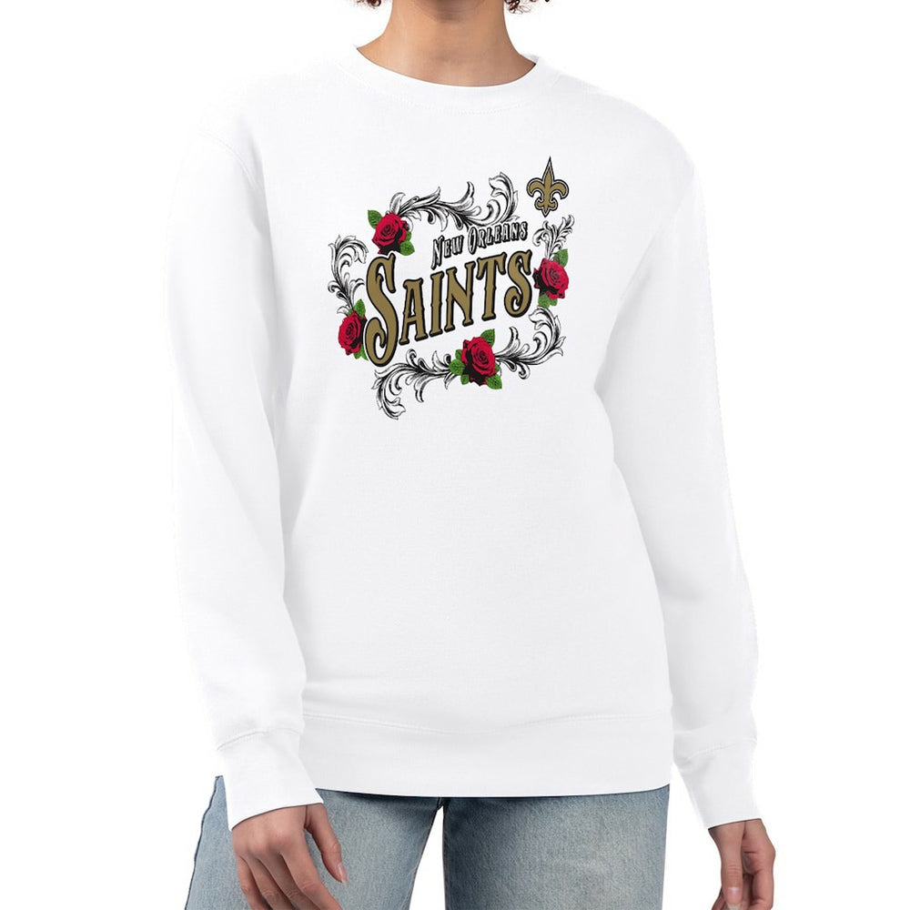 New Orleans Saints G-III 4Her by Carl Banks Women's Roses Fleece Tri-Blend Pullover Sweatshirt White | NFL