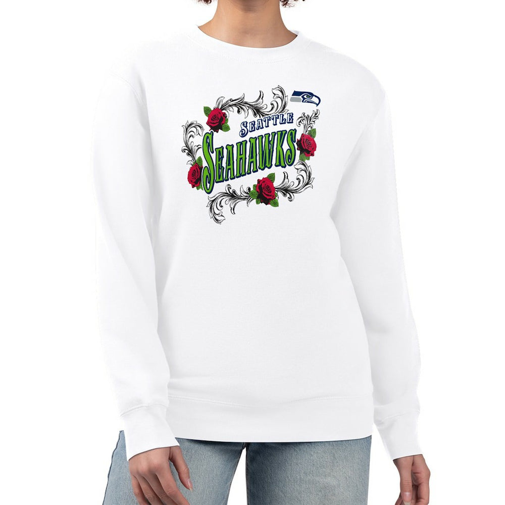 Seattle Seahawks G-III 4Her by Carl Banks Women's Roses Fleece Tri-Blend Pullover Sweatshirt White | NFL