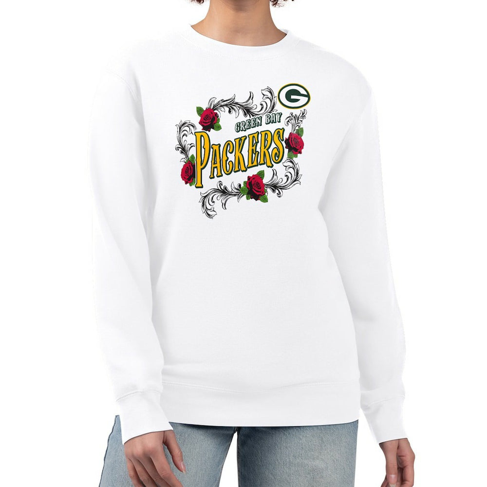 Green Bay Packers G-III 4Her by Carl Banks Women's Roses Fleece Tri-Blend Pullover Sweatshirt White | NFL