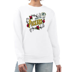 Green Bay Packers G-III 4Her by Carl Banks Women's Roses Fleece Tri-Blend Pullover Sweatshirt White | NFL