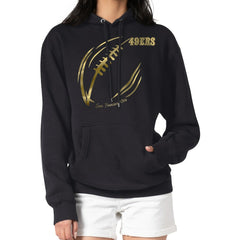 San Francisco 49ers G-III 4Her by Carl Banks Women's Metallic Print Football Sketch Fleece Pullover Hoodie Black | NFL