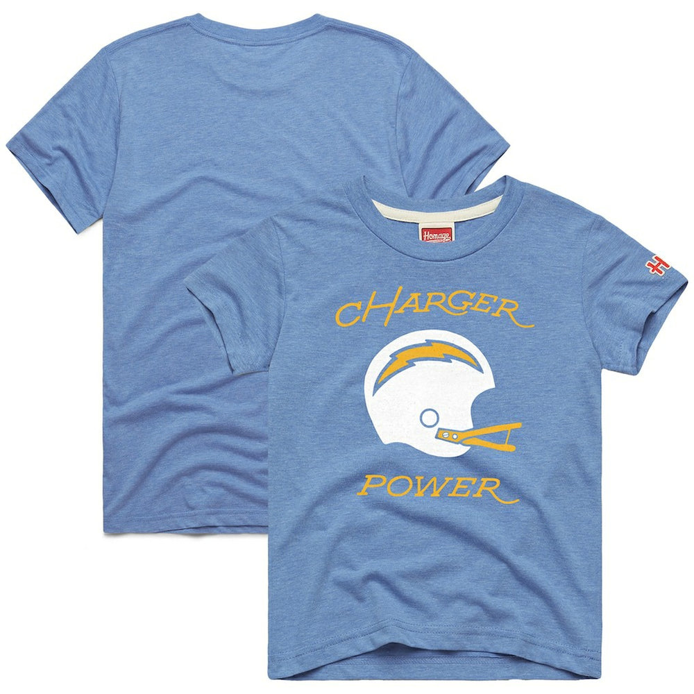Los Angeles Chargers Homage Youth Charger Power Tri-Blend T-Shirt Powder Blue | NFL