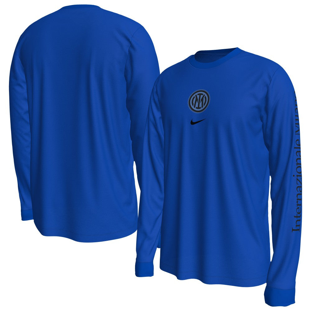 Inter Milan Wordmark Long Sleeve T-Shirt Blue | Nike