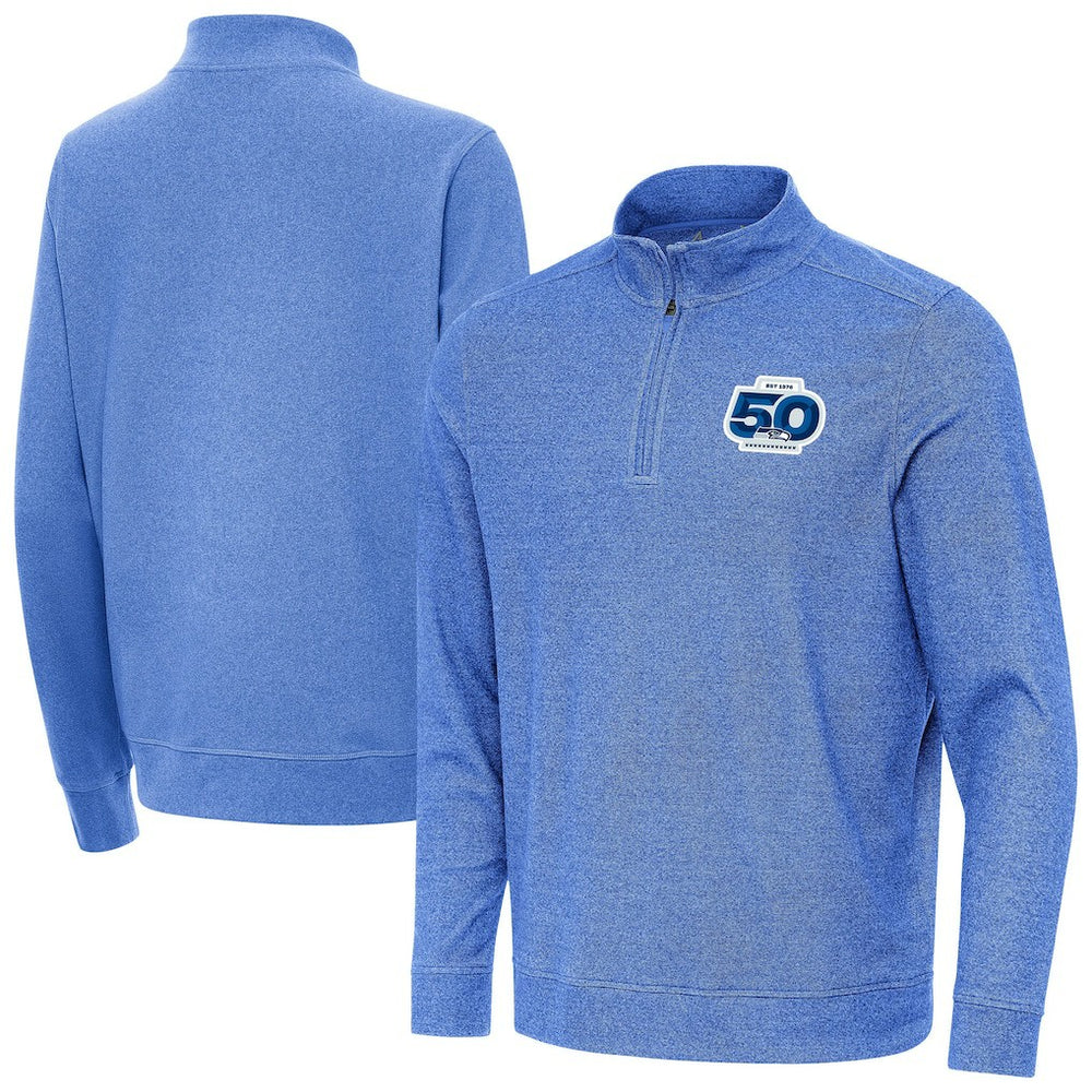 Seattle Seahawks Antigua 50th Season Subtle Quarter-Zip Pullover Heather Royal | NFL