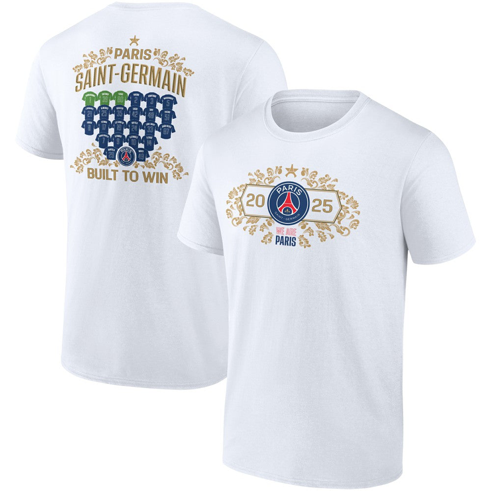 Paris Saint-Germain 2025 Champions League Winners Roster Jersey T-Shirt White - FIFA World CUP