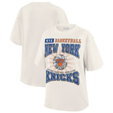 New York Knicks WEAR by Erin Andrews Women's Ball Boyfriend T-Shirt Cream - NBA