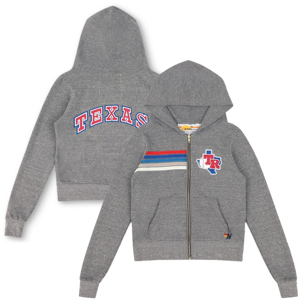 Texas Rangers Aviator Nation x MLB Unisex 5-Stripe Tri-Blend Full-Zip Hoodie - MLB