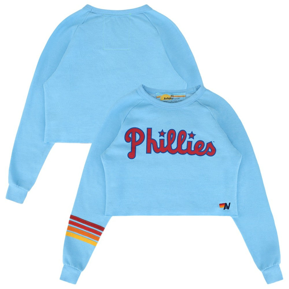 Philadelphia Phillies Aviator Nation x MLB Women's Rugby Stitch Cropped Tri-Blend Sweatshirt - MLB