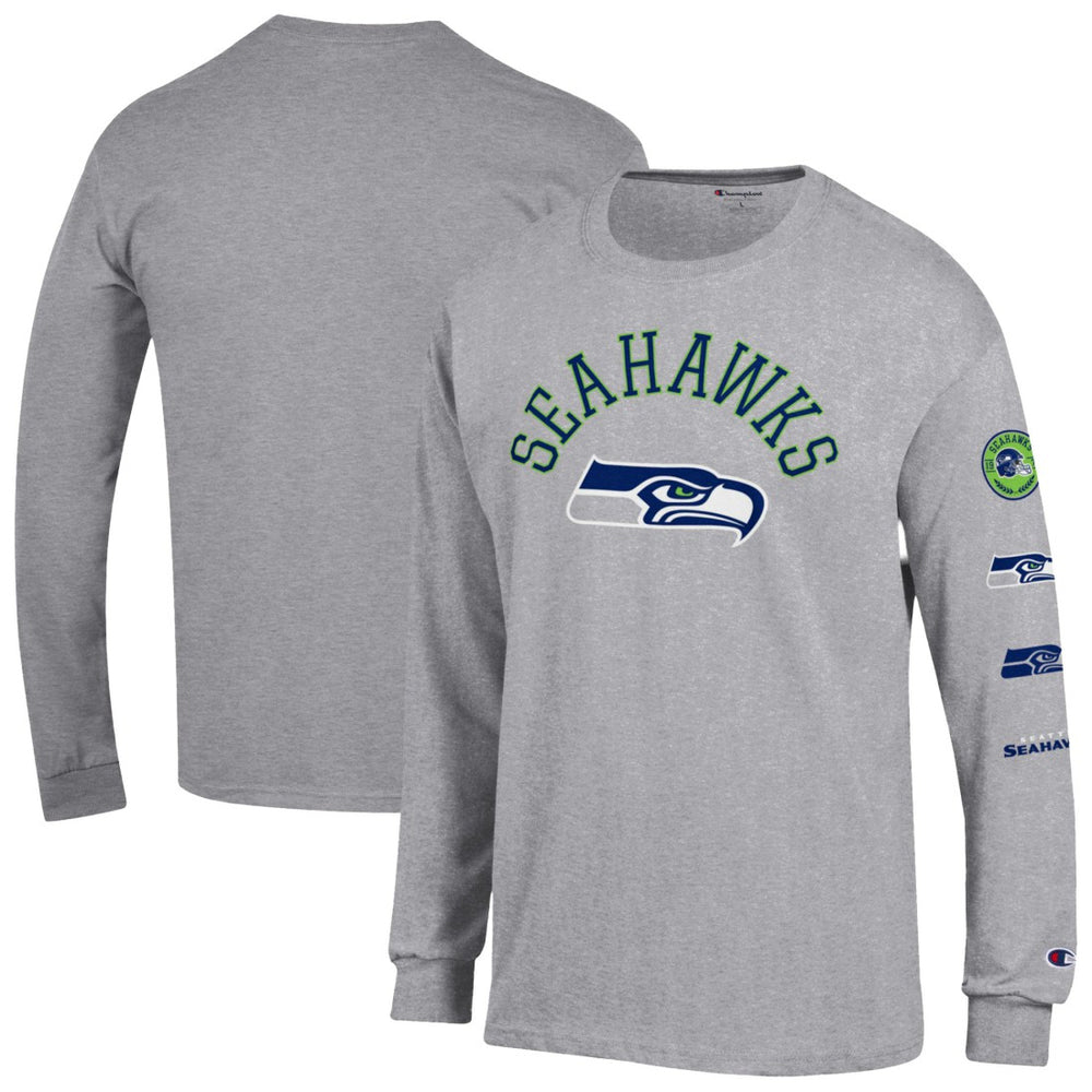 Seattle Seahawks Champion Seal Long Sleeve T-Shirt Heather Gray | NFL