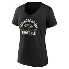 Lamar Jackson Baltimore Ravens Women's Floral Name & Number V-Neck T-Shirt Black | NFL