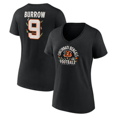 Joe Burrow Cincinnati Bengals Women's Floral Name & Number V-Neck T-Shirt Black | NFL