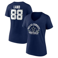 CeeDee Lamb Dallas Cowboys Women's Floral Name & Number V-Neck T-Shirt Navy | NFL