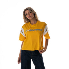 Los Angeles Chargers The Wild Collective Women's Charger Power Contrast Sleeve Insert T-Shirt Gold | NFL