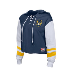 Milwaukee Brewers New Era Women's Boxy Lace-Up Hoodie - MLB