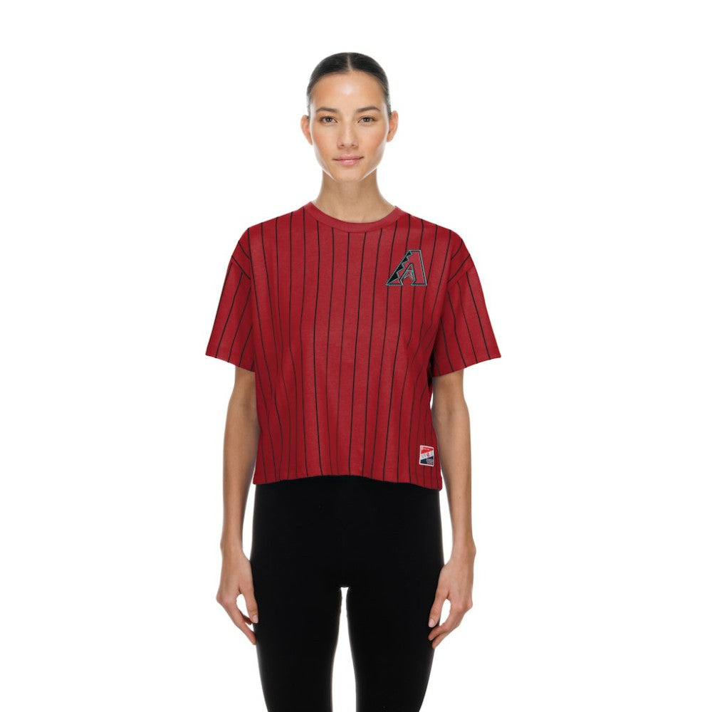 Arizona Diamondbacks New Era Women's Throwback Meshback Pinstripe Boxy T-Shirt - MLB