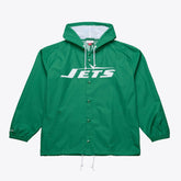 New York Jets Coaches Full-Snap Hooded Windbreaker Jacket Green | Mitchell & Ness