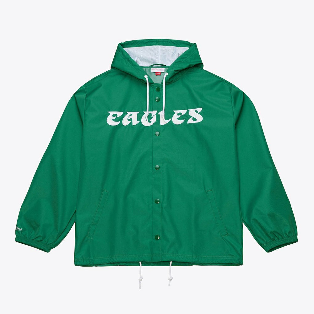 Philadelphia Eagles Coaches Full-Snap Hooded Windbreaker Jacket Kelly Green | Mitchell & Ness