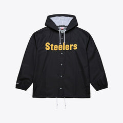 Pittsburgh Steelers Coaches Full-Snap Hooded Windbreaker Jacket Black | Mitchell & Ness