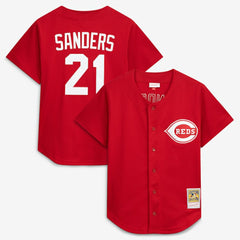 Deion Sanders Cincinnati Reds Mitchell & Ness Cooperstown Mesh Batting Practice Button-Up Jersey - MLB