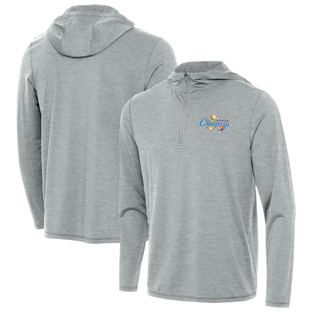 Oklahoma City Thunder Antigua 2025 NBA Finals Champions Tidy Quarter-Zip Hoodie Heather Gray - NBA