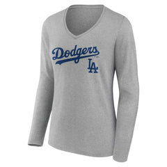 Los Angeles Dodgers Women's Team Lockup Long Sleeve V-Neck T-Shirt - MLB