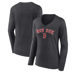 Boston Red Sox Women's Team Lockup Long Sleeve V-Neck T-Shirt - MLB