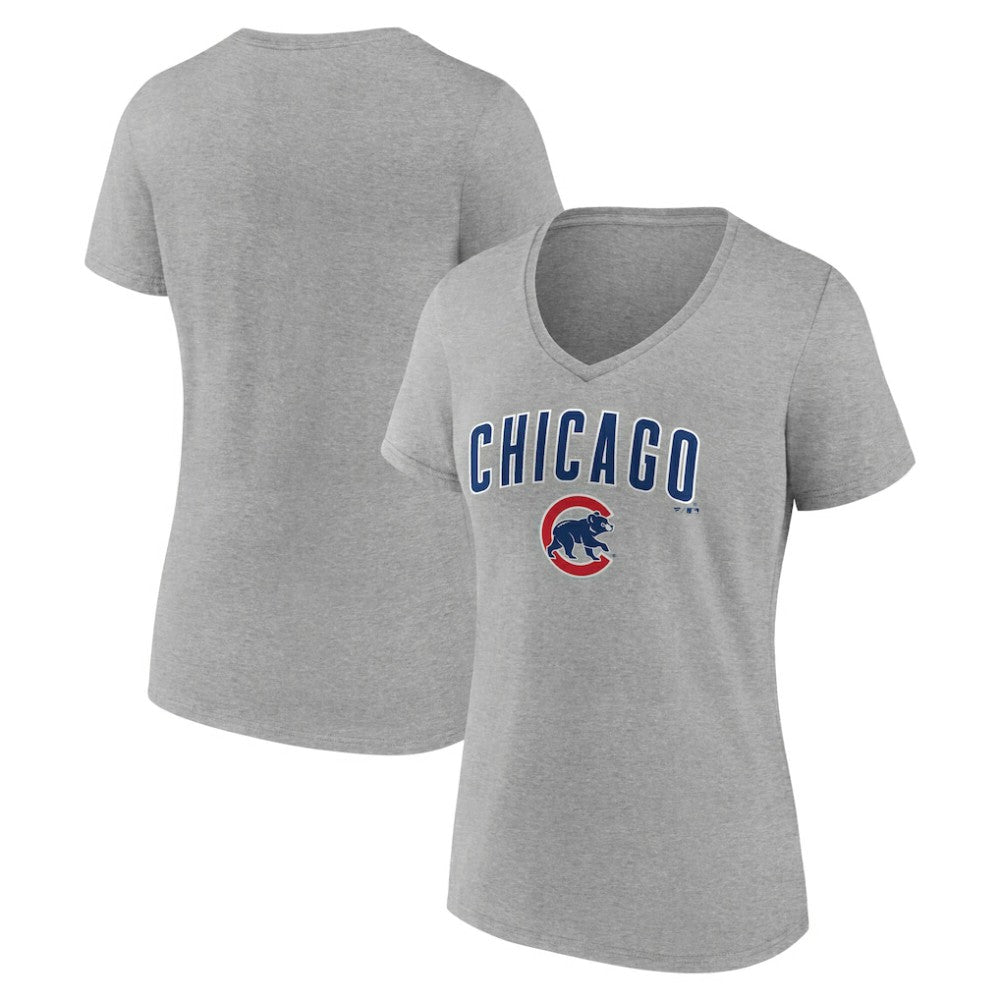 Chicago Cubs Women's Team Lockup V-Neck T-Shirt - MLB