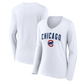 Chicago Cubs Women's Team Lockup Long Sleeve V-Neck T-Shirt - MLB