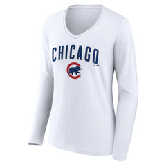 Chicago Cubs Women's Team Lockup Long Sleeve V-Neck T-Shirt - MLB