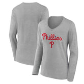 Philadelphia Phillies Women's Team Lockup Long Sleeve V-Neck T-Shirt - MLB