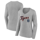 Detroit Tigers Women's Team Lockup Long Sleeve V-Neck T-Shirt - MLB