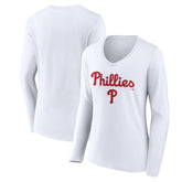 Philadelphia Phillies Women's Team Lockup Long Sleeve V-Neck T-Shirt - MLB
