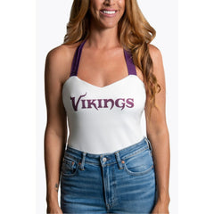 Minnesota Vikings Cuce Women's Rhinestone Semi-Cropped Halter Tank White | NFL