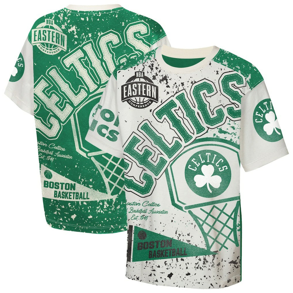 Boston Celtics Outerstuff Youth Top Player All-Over-Print T-Shirt Cream - NBA