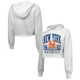 New York Mets Majestic Threads Women's Cropped Have A Field Day Tri-Blend Hoodie - MLB
