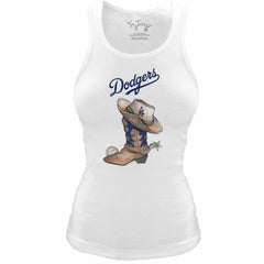 Los Angeles Dodgers Tiny Turnip Women's Fitted Vintage Cowboy Boot Tri-Blend Tank Top - MLB