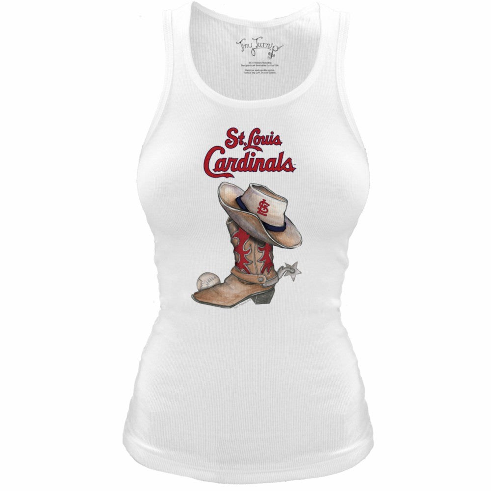 St. Louis Cardinals Tiny Turnip Women's Fitted Vintage Cowboy Boot Tri-Blend Tank Top - MLB
