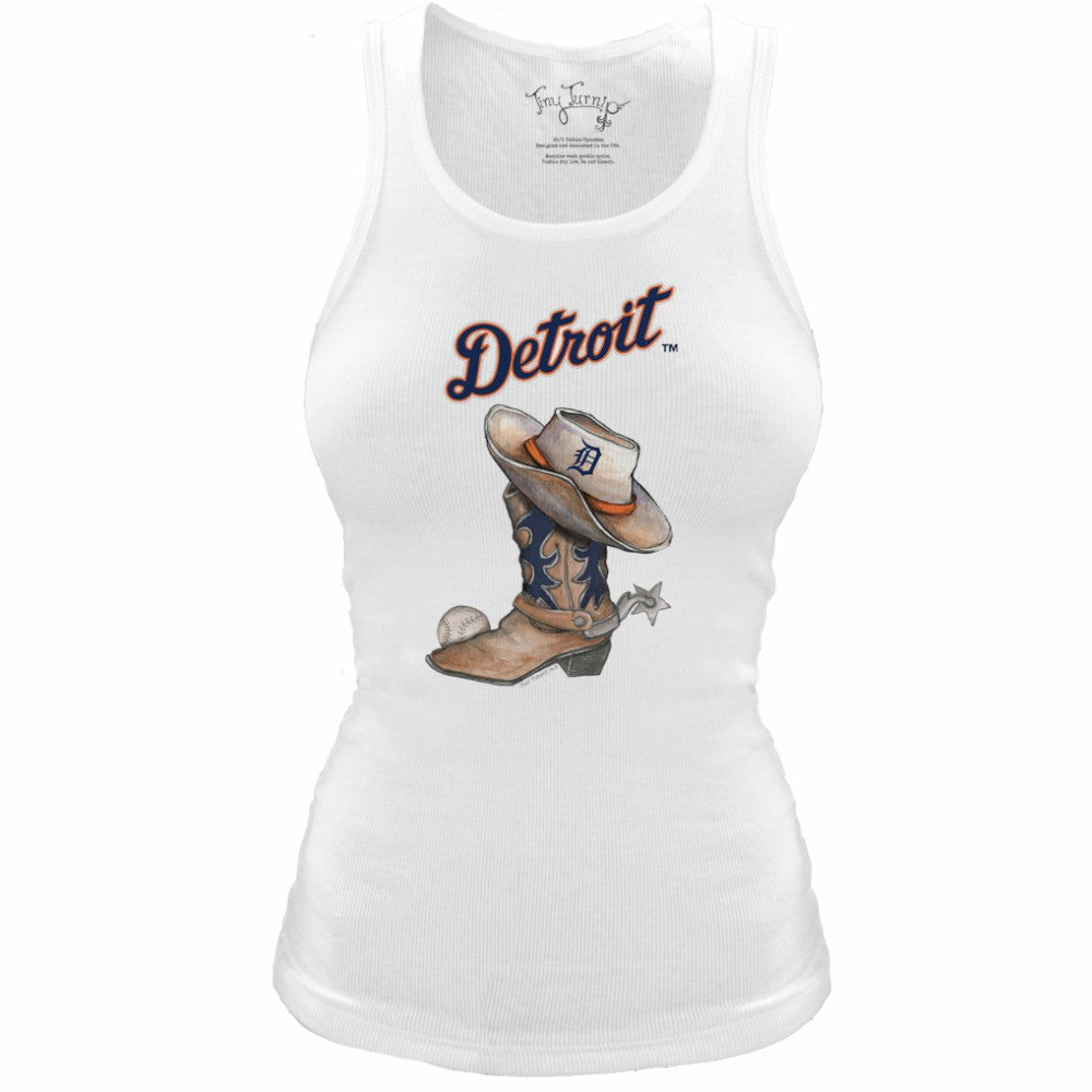Detroit Tigers Tiny Turnip Women's Fitted Vintage Cowboy Boot Tri-Blend Tank Top - MLB