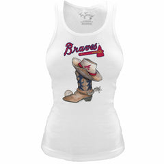 Atlanta Braves Tiny Turnip Women's Fitted Vintage Cowboy Boot Tri-Blend Tank Top - MLB