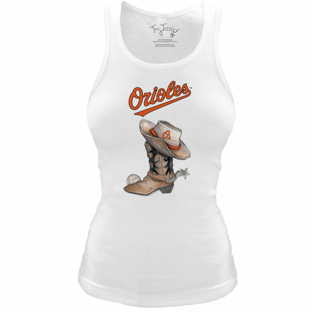 Baltimore Orioles Tiny Turnip Women's Fitted Vintage Cowboy Boot Tri-Blend Tank Top - MLB