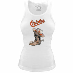Baltimore Orioles Tiny Turnip Women's Fitted Vintage Cowboy Boot Tri-Blend Tank Top - MLB