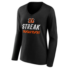 Cincinnati Bengals Women's Streak V-Neck Long Sleeve T-Shirt Black | NFL