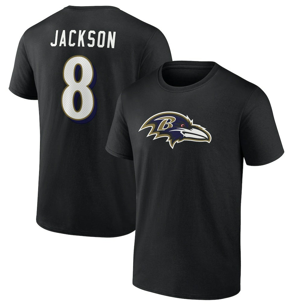 Lamar Jackson Baltimore Ravens Icon Name & Number T-Shirt Black | NFL