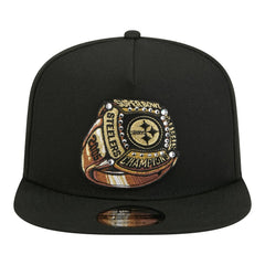 Pittsburgh Steelers New Era Super Bowl Ring 9FIFTY A-Frame Adjustable Hat Black | NFL