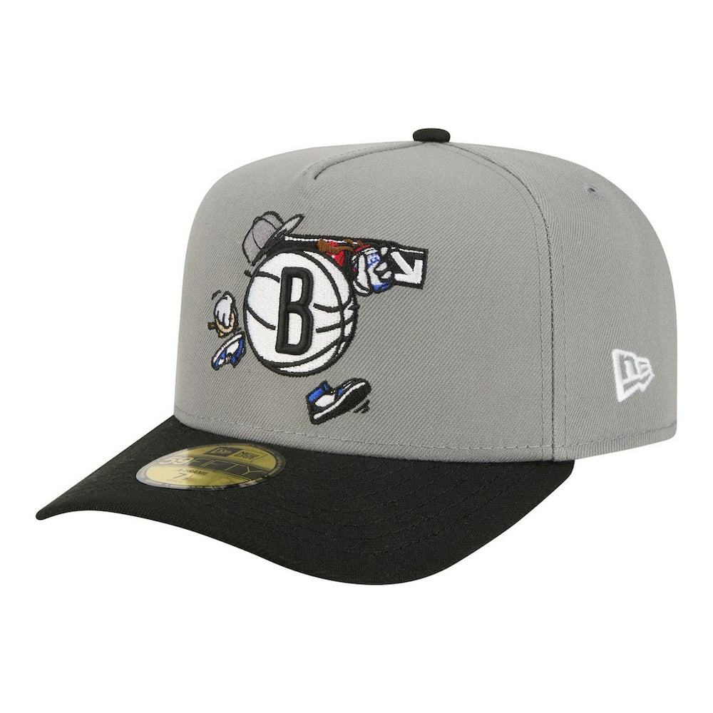 Brooklyn Nets Injection Cartoon Logo A-Frame 59FIFTY Fitted Hat Gray - NBA