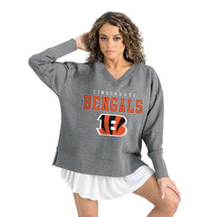 Cincinnati Bengals Gameday Couture Women's French Terry V-Neck Pullover Sweatshirt Gray | NFL